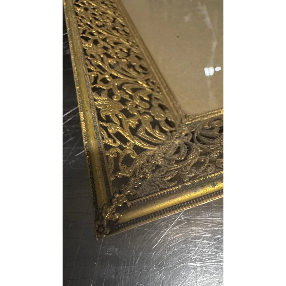 Vintage Ornate Brass Filigree Picture Frame Gold Tone Hollywood Regency 8x10